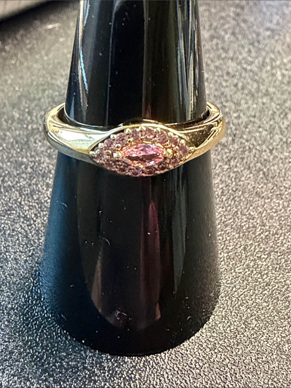 Gold-Tone Ring with Pink Marquise Center and Pink Accents